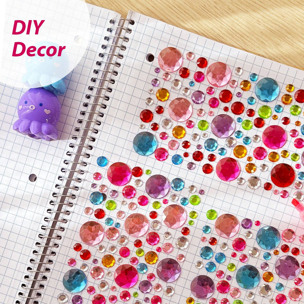 Wrapables 327pcs Acrylic Self Adhesive Crystal Rhinestone Gem Stickers, DIY, Arts & Crafts Supplies (3 sheets), Dots