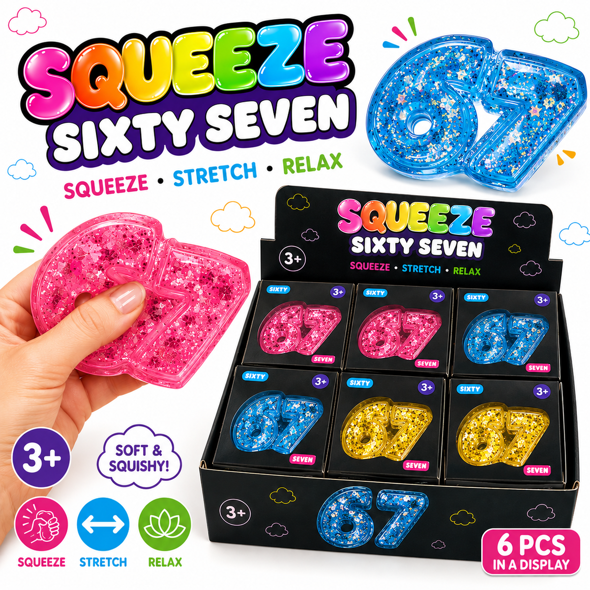 Squeeze Six Seven Glitter Maltose Squeeze Toy - 67 Squishy