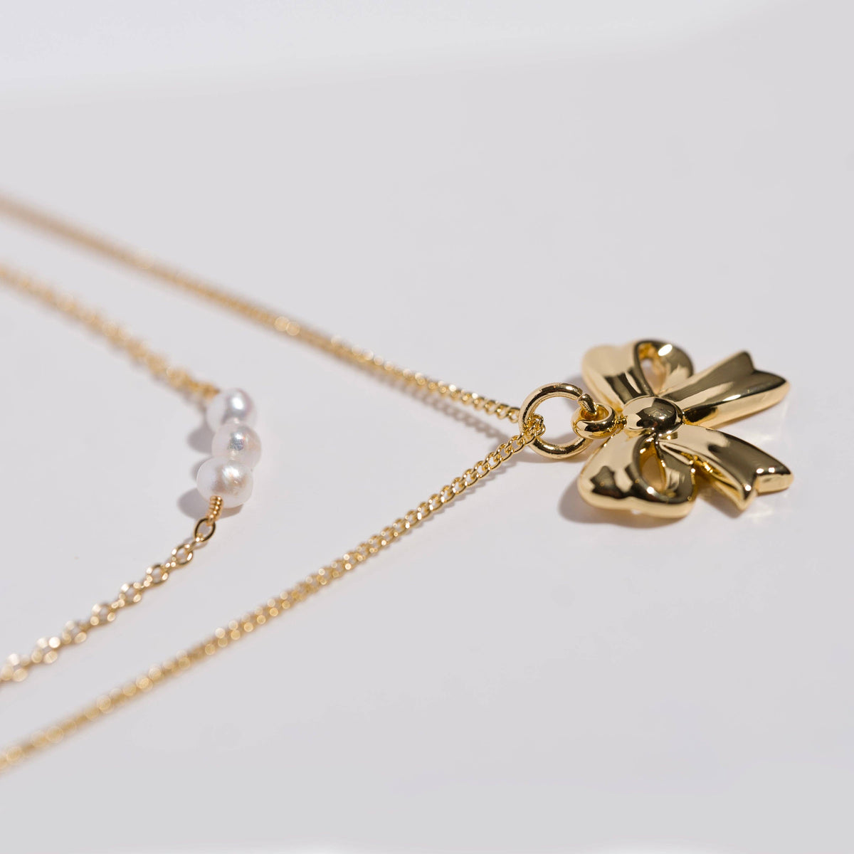"Grace" Gold Bow with Pearl Accent Necklace Set