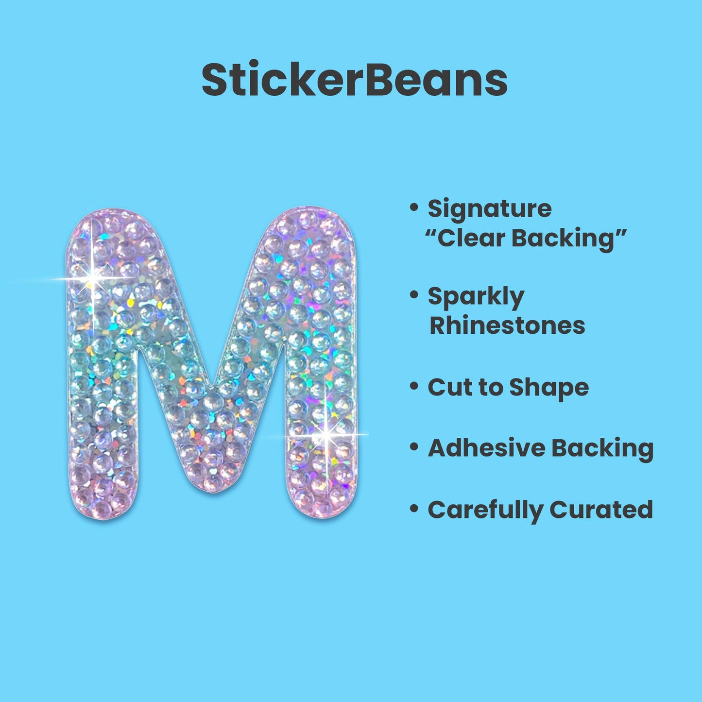 Letter M 2" Rhinestone Sticker