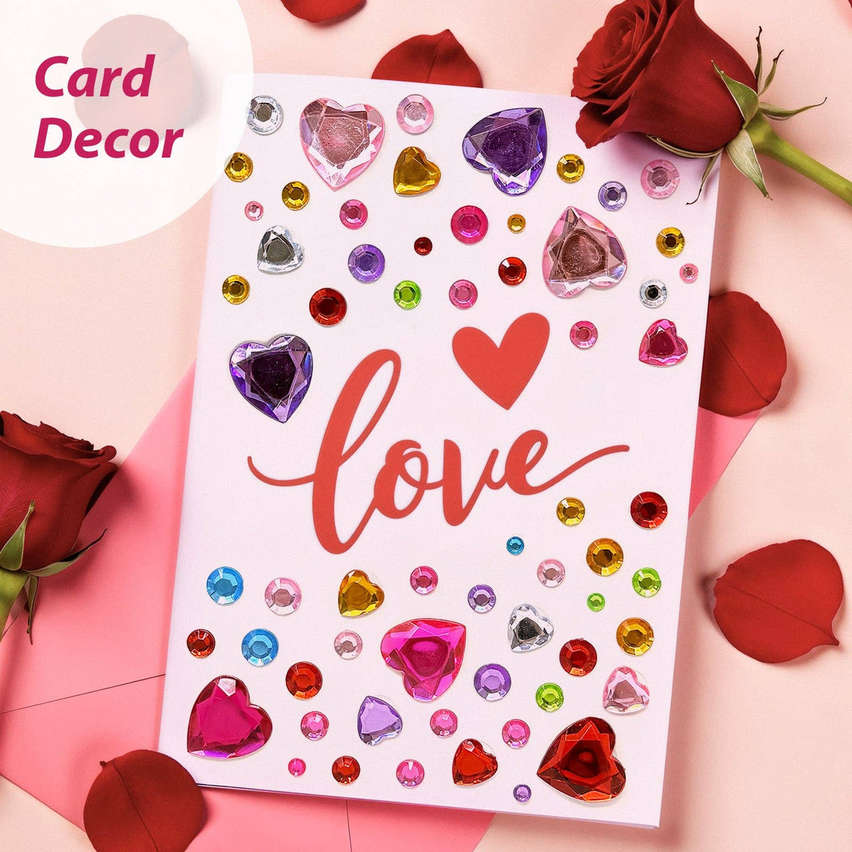 Wrapables 327pcs Acrylic Self Adhesive Crystal Rhinestone Gem Stickers, DIY, Arts & Crafts Supplies (3 sheets), Hearts