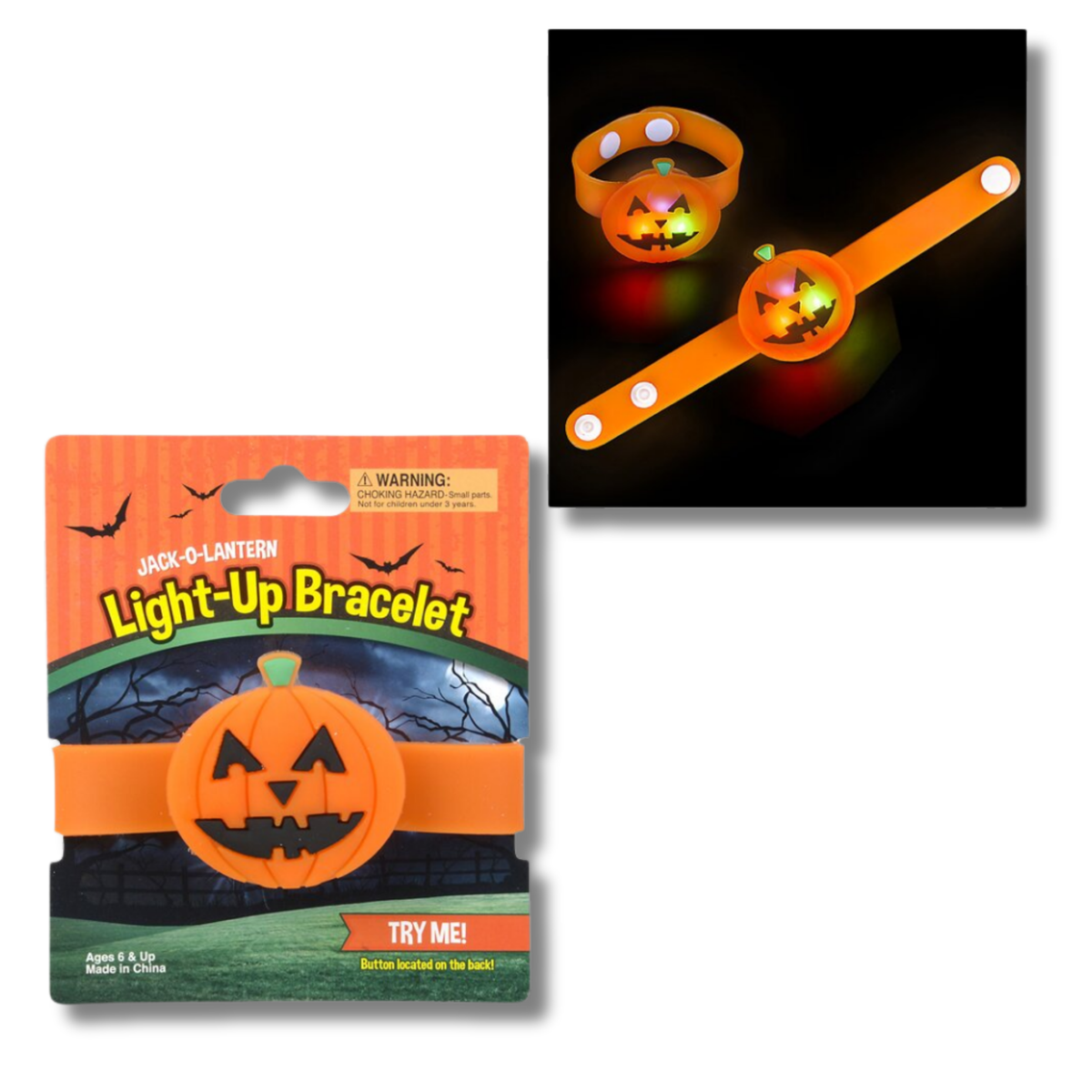 Halloween Pumpkin Light & Glow Up Kid Snap Bracelet