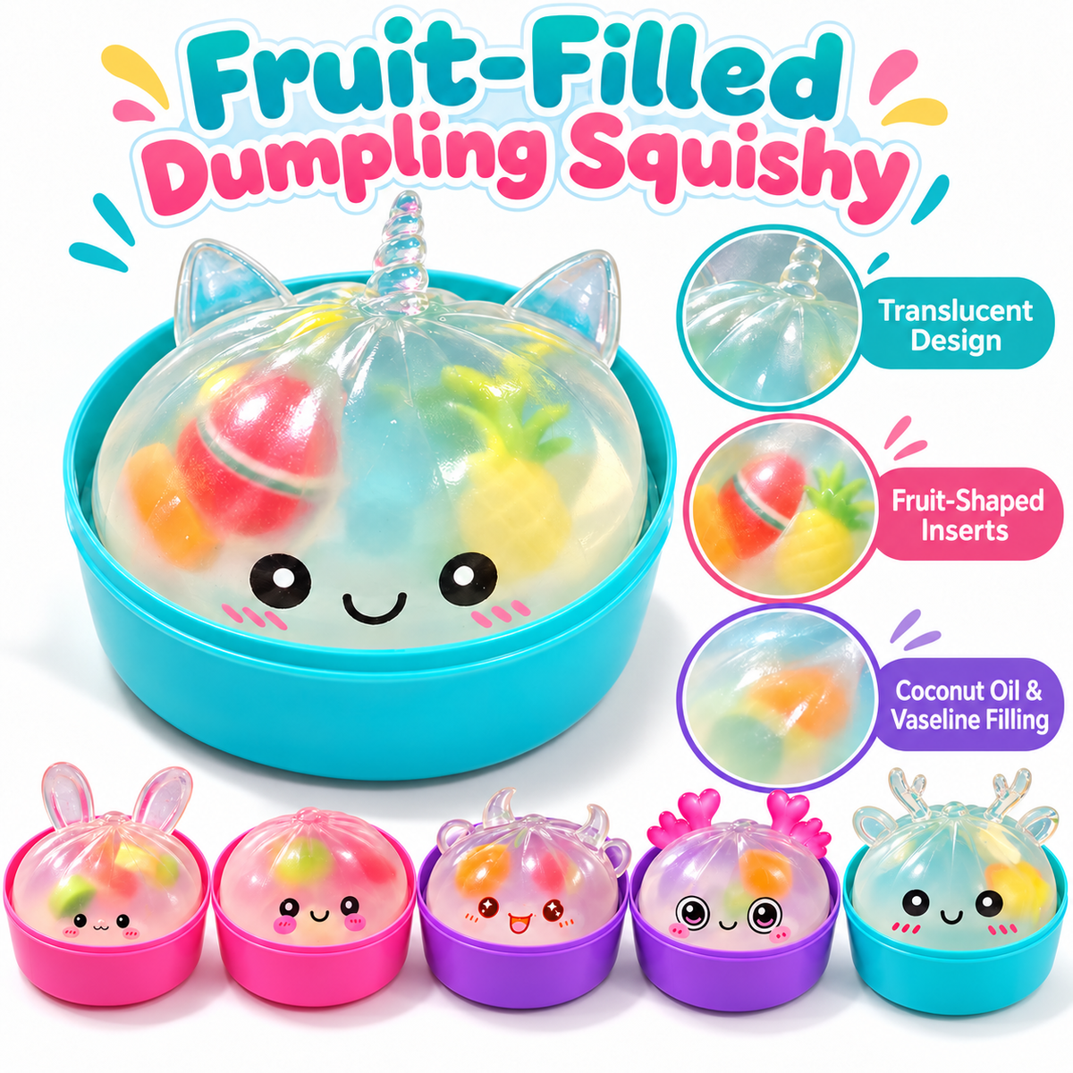 Fruit Dumpling Squishy - Coconut Oil & Vaseline, 6 Styles