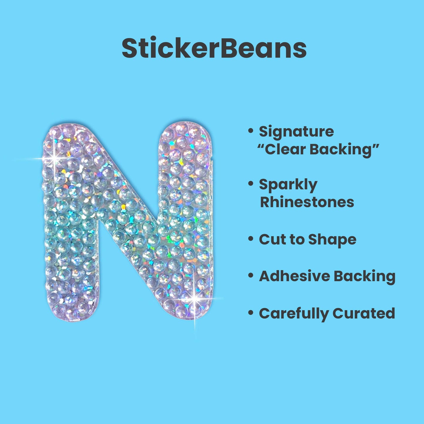 Letter N 2" Rhinestone Sticker