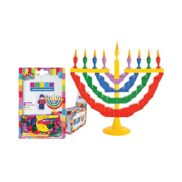 Bricks Menorah Set W/Minifigure - Blue & White - 72 Pieces