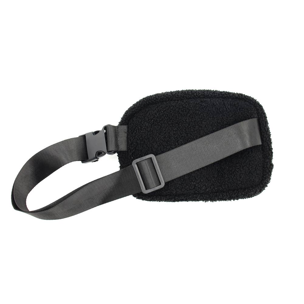 Varsity Collection Black Sherpa Fanny Waist Pack Belt Bag