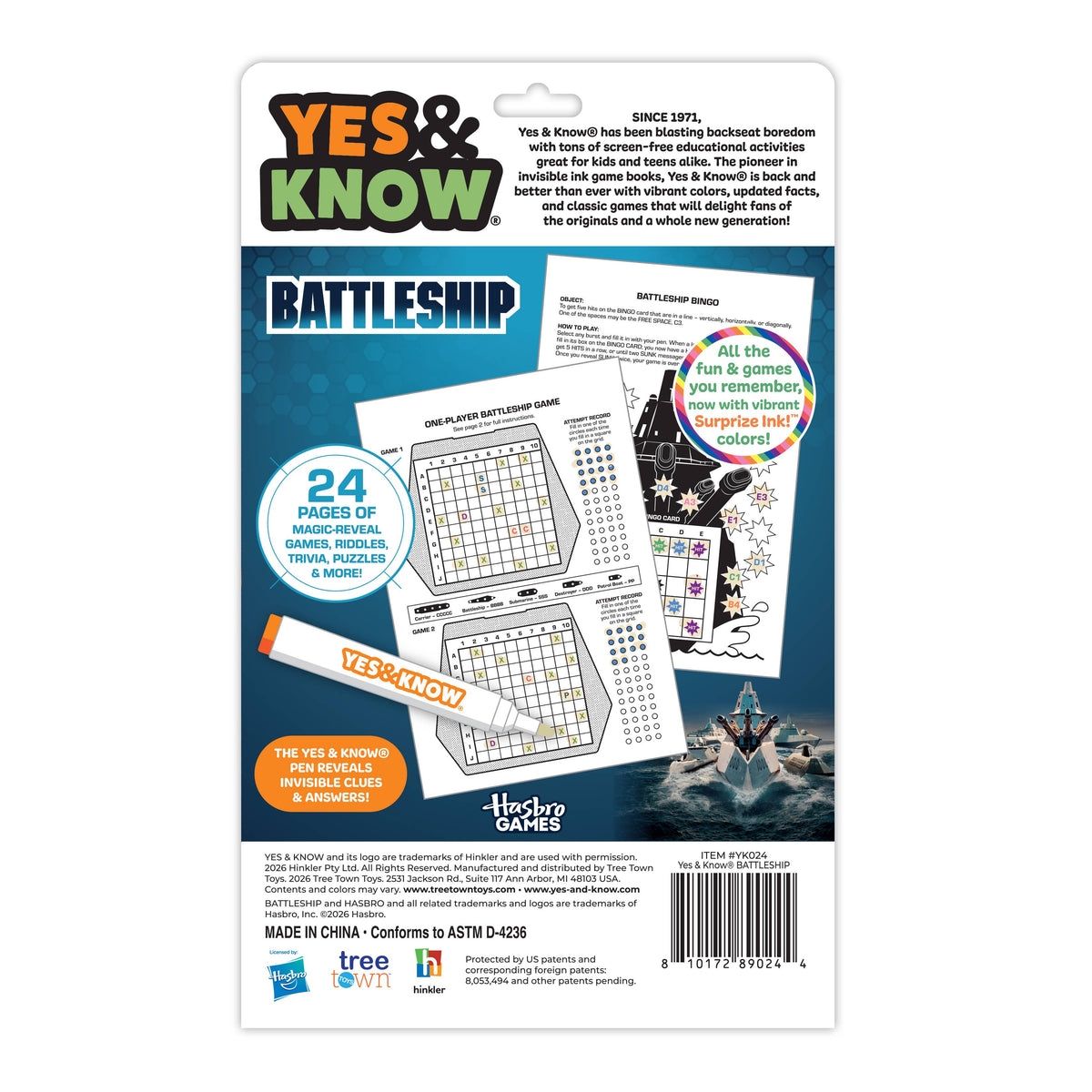 Yes & Know® Invisible Ink Trivia Game Books- Battleship
