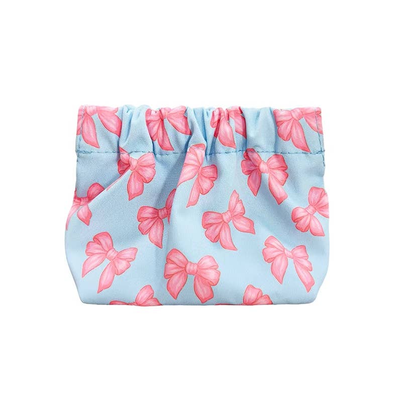 Karma Blue Bow Travel Pinch Pop Pouch Purse Bag Organizer