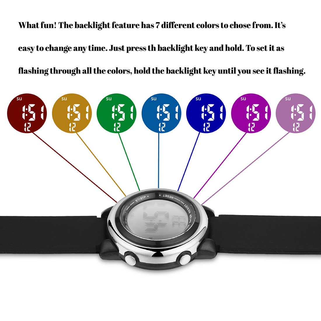 Boy's Digital Sports Watch with many features - Solid Black