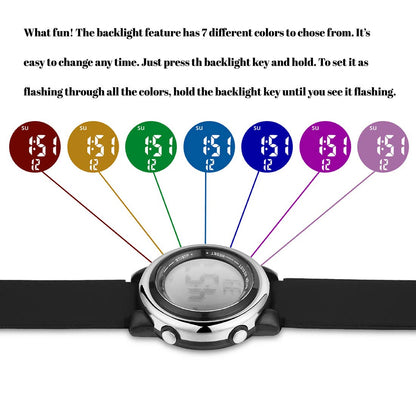 Boy's Digital Sports Watch with many features - Solid Black