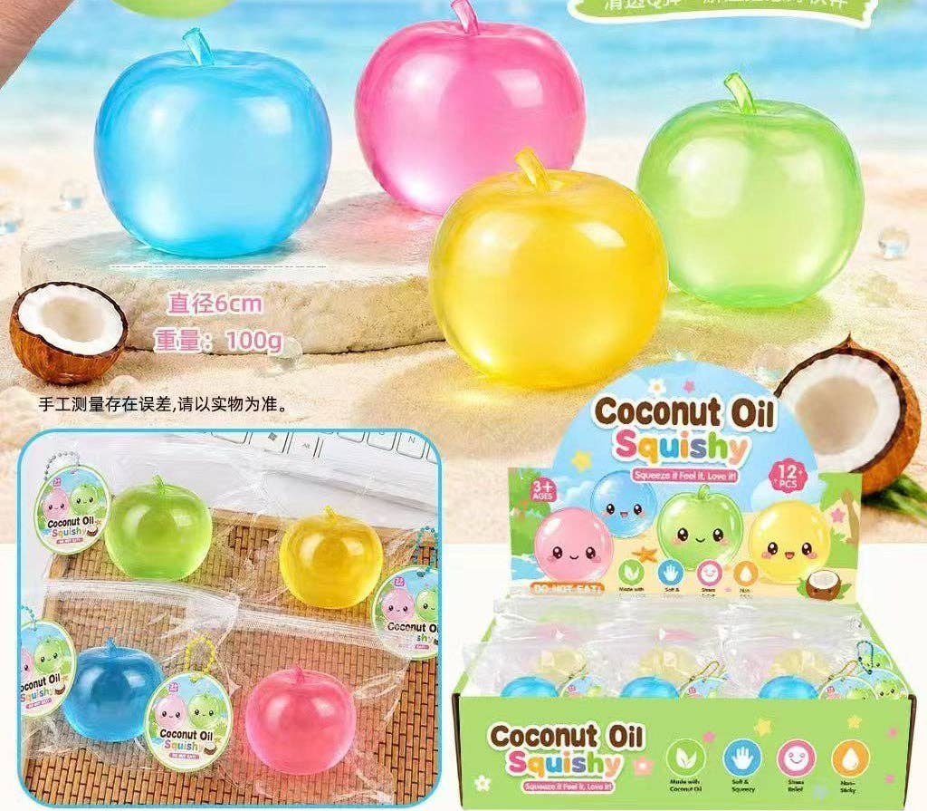 Apple Coconut Oil (12pcs) Stress Relief Ball Random Color Cute Fruit Squishy Toy Soft Squeeze Sensory Fidget Kaiying Studio
