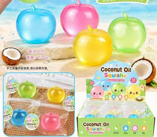 Apple Coconut Oil (12pcs) Stress Relief Ball Random Color Cute Fruit Squishy Toy Soft Squeeze Sensory Fidget Kaiying Studio