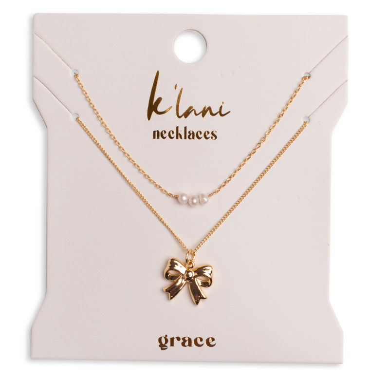 "Grace" Gold Bow with Pearl Accent Necklace Set