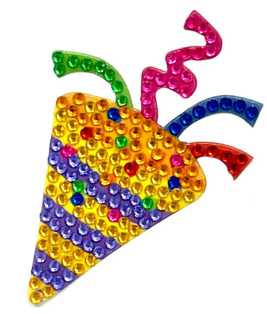 Party Popper 2" Rhinestone Sticker