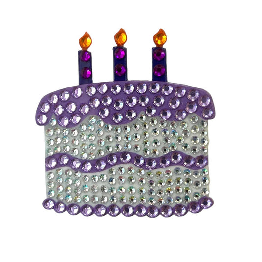 Purple Birthday Cake Rhinestone Sticker 2" Cut to Shape
