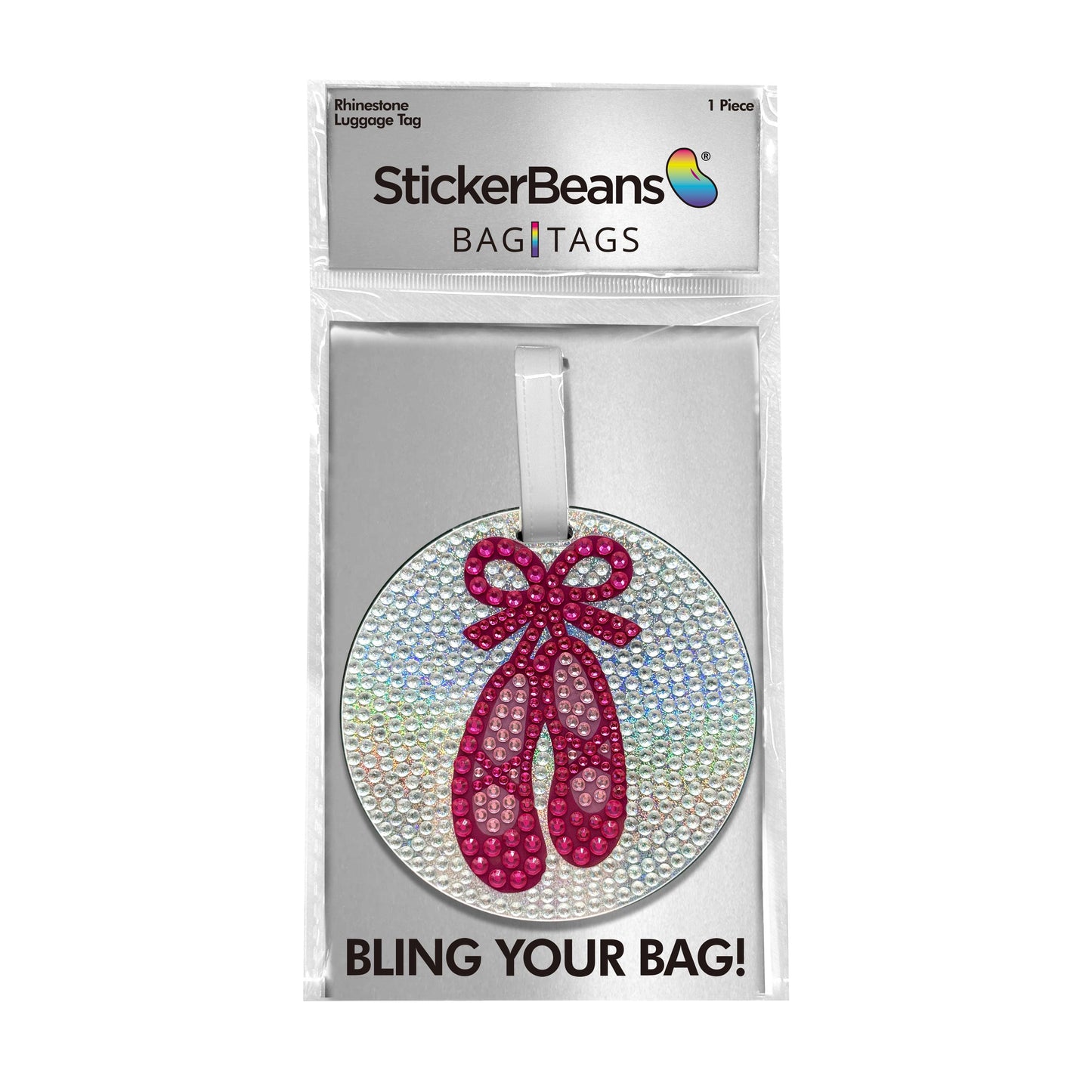 Ballet Slippers Rhinestone Bag Tag 3.5" Dual-Sided