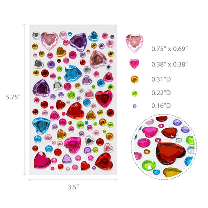 Wrapables 327pcs Acrylic Self Adhesive Crystal Rhinestone Gem Stickers, DIY, Arts & Crafts Supplies (3 sheets), Hearts