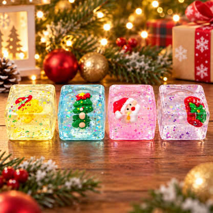 Christmas Glitter Squishy Cube 4-Packs – Display of 12