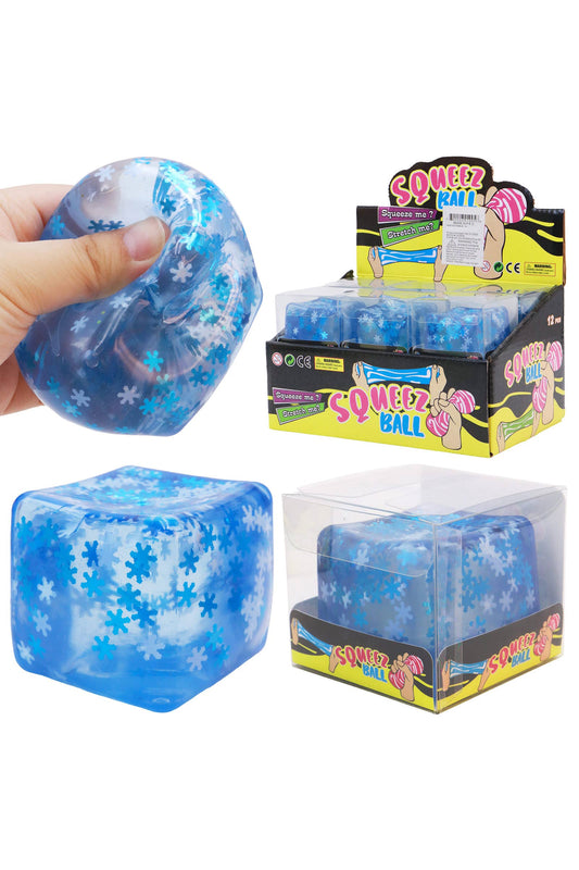 Blue Snowflake Glitter Cube Putty Filled Squishy - 12 Pcs