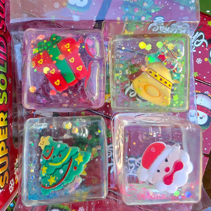 Christmas Glitter Squishy Cube 4-Packs – Display of 12