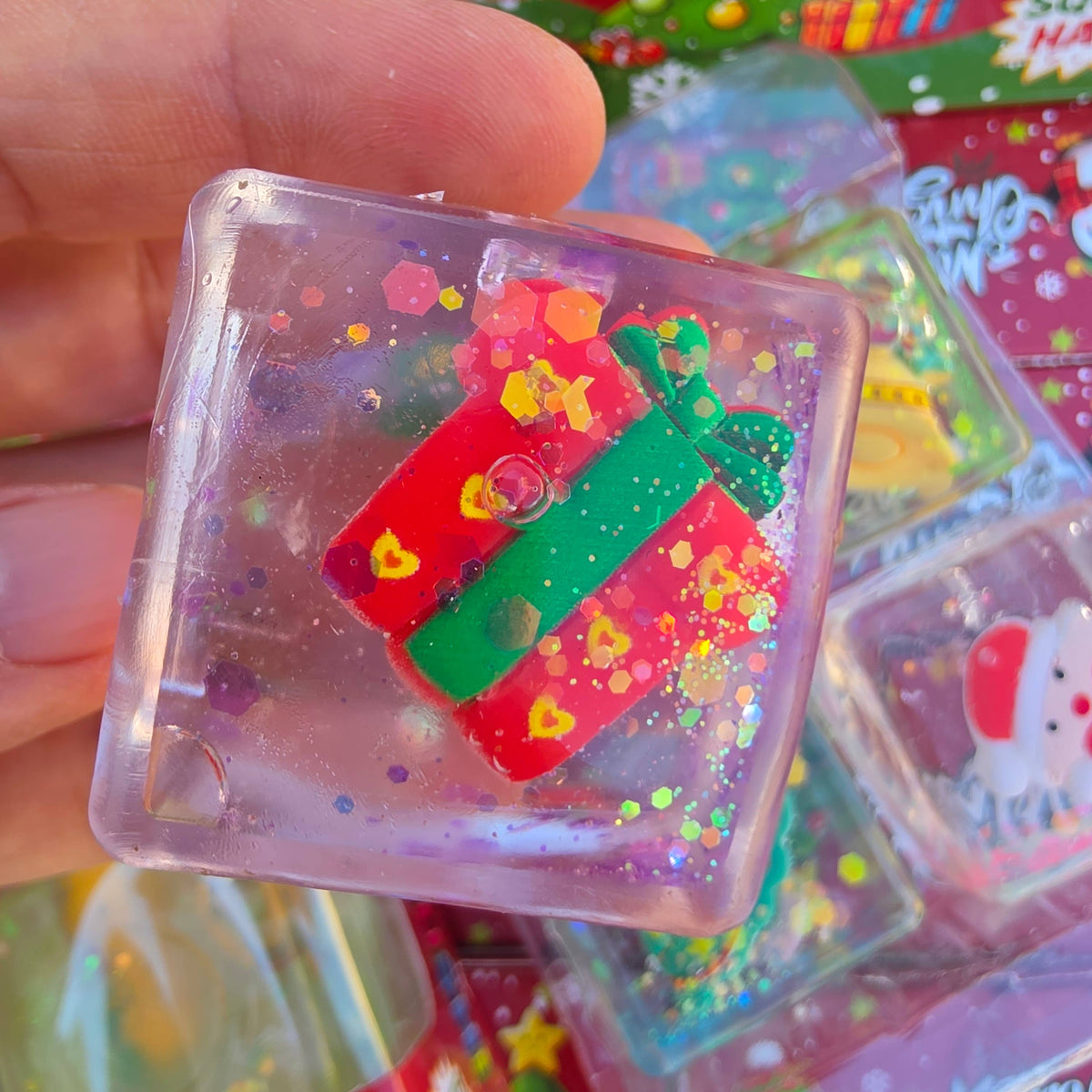 Christmas Glitter Squishy Cube 4-Packs – Display of 12