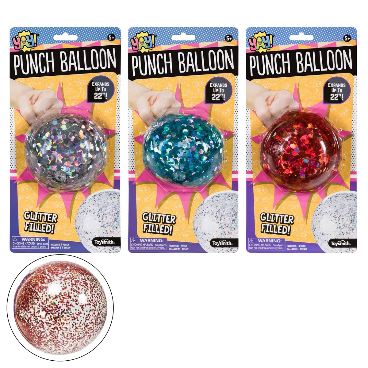 Yay! Glitter Punch Balloon, Assorted Colors