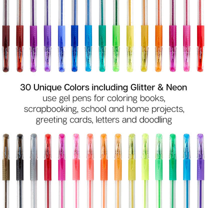 Gel Pens - Comfort Grip - 30 Glitter Colors