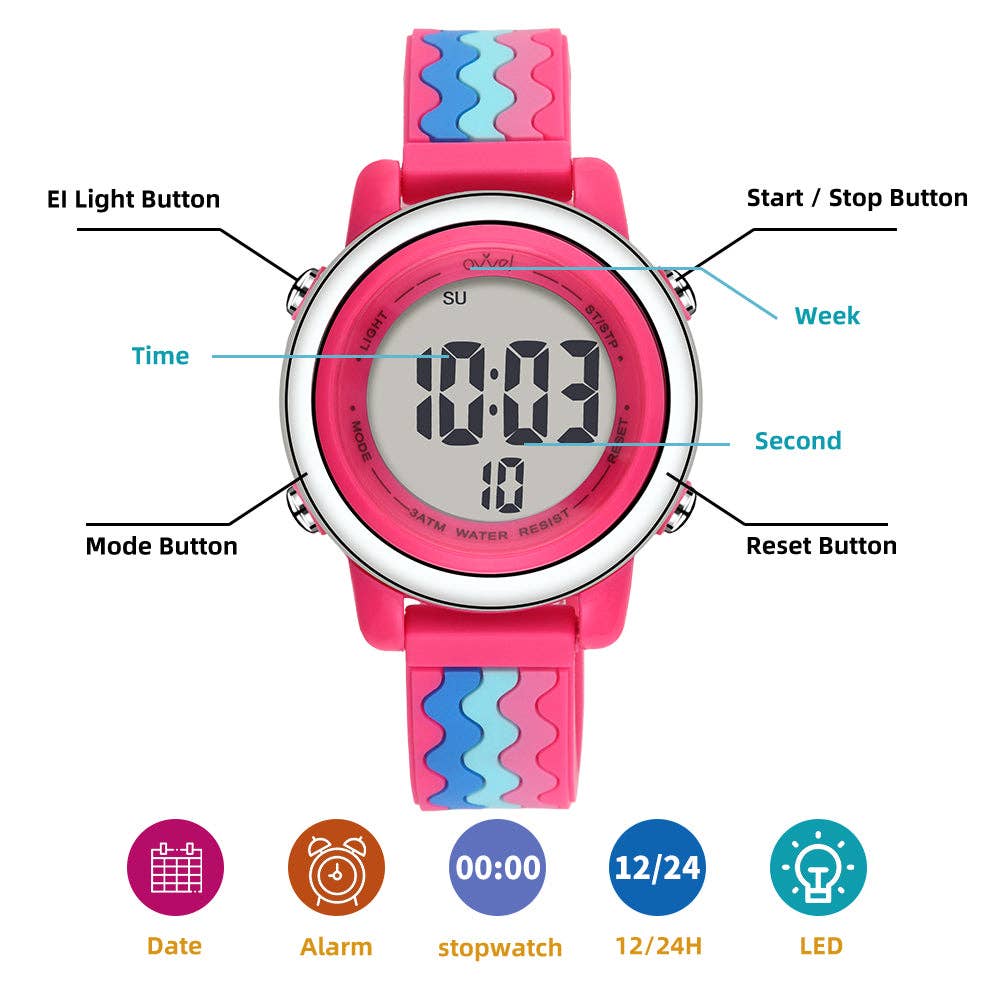 Girls Digital Sports Watch with many features - Pinky Ripple