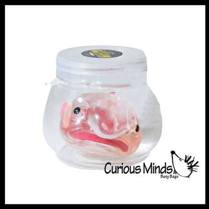 Blob Fish in Fish Bowl - Ugly and Cute Fish with Nose - Thick Glue/Gel Syrup Molasses Stretch Ball - Ultra Squishy and Moldable Slow Rise Relaxing Sensory Fidget Stress Toy