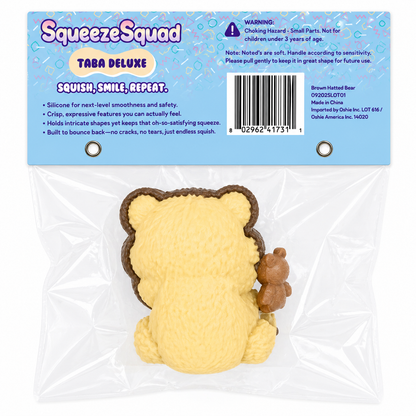 SqueezeSquad Taba Deluxe Premium Silicone Squishy Fidget Toy - Brown Hatted Bear