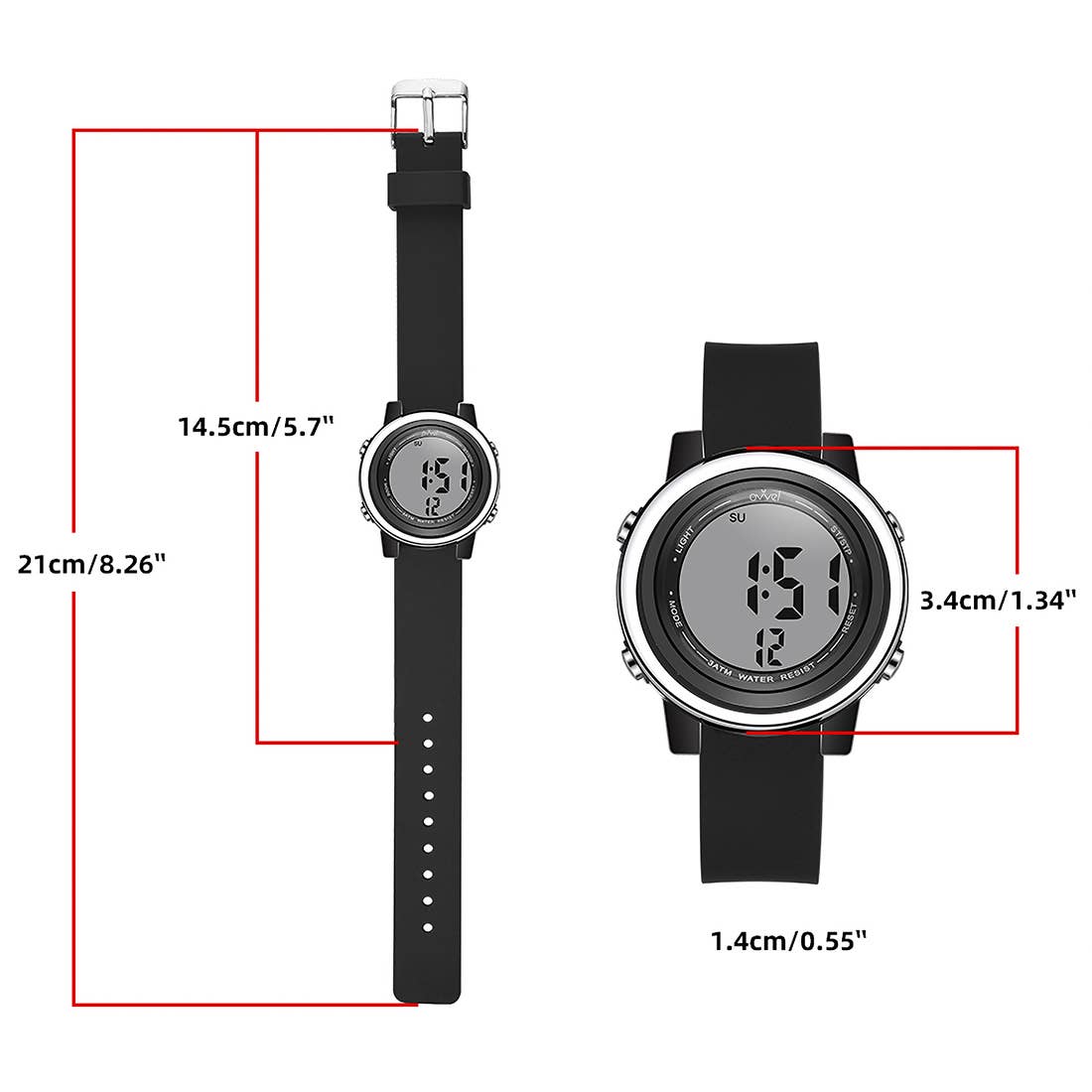 Boy's Digital Sports Watch with many features - Solid Black
