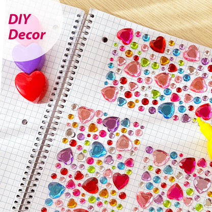 Wrapables 327pcs Acrylic Self Adhesive Crystal Rhinestone Gem Stickers, DIY, Arts & Crafts Supplies (3 sheets), Hearts