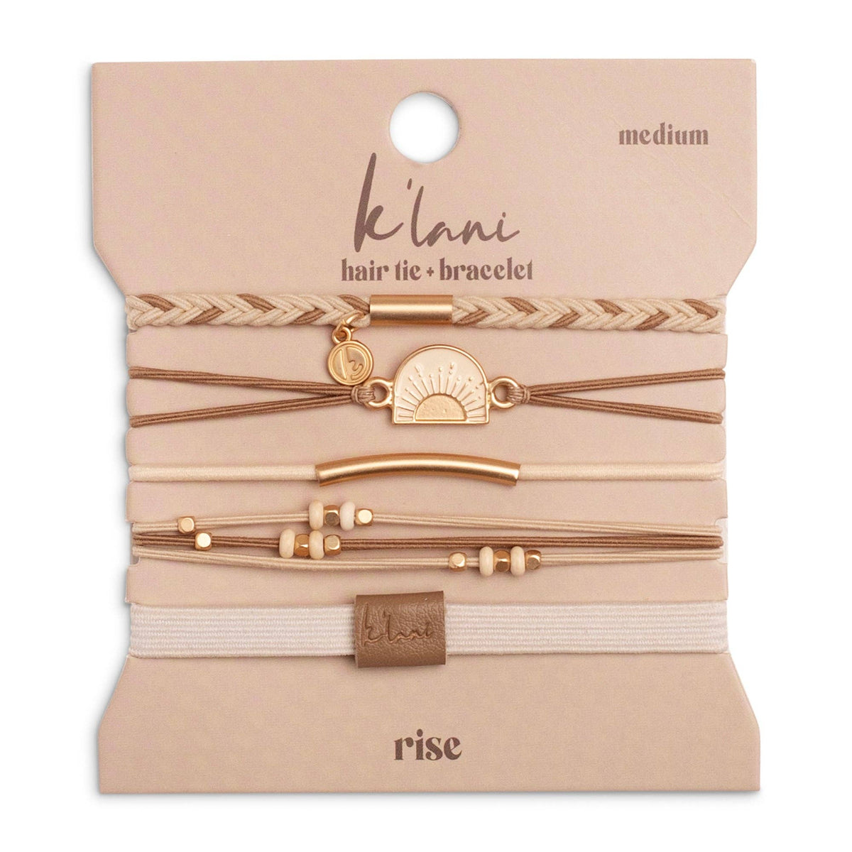 "Rise" Cream and Tan With Gold & Sun Accents Hair Tie Bracelets