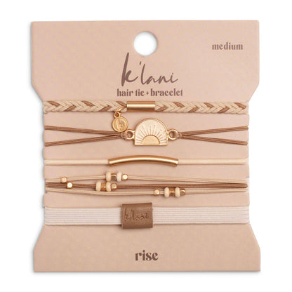 "Rise" Cream and Tan With Gold & Sun Accents Hair Tie Bracelets